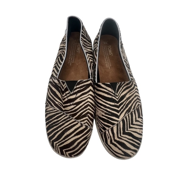 Toms Cream Brown Zebra Striped Calf Hair Loafers Size 8 Women’s - Picture 5 of 10